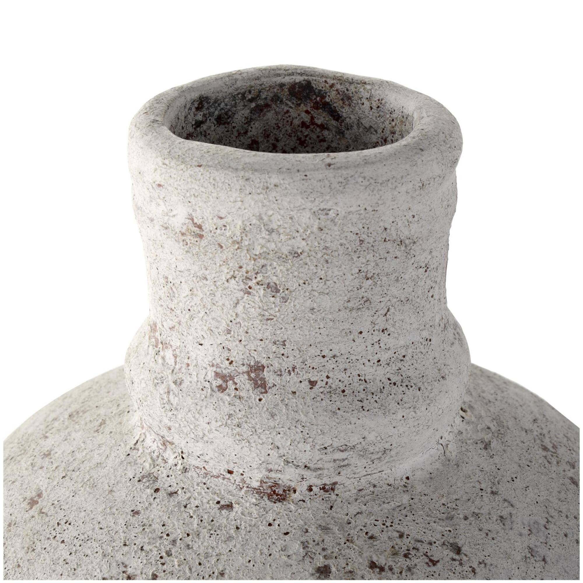 22" Cream Ceramic Antique Style Textured Vase with Curved Handle